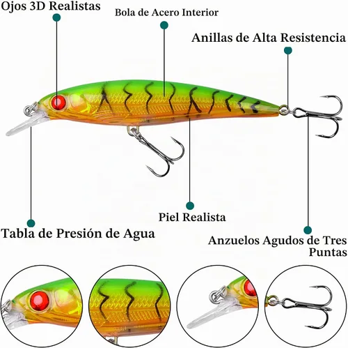 Vista 2 de Señuelos de pesca duros Crankbait Minnow Suspender Jerkbait Rattle Swimbait 5.1 in - 10 piezas