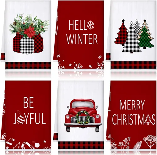 Vista 9 de Bencailor 6 piezas de paños de cocina de Navidad absorbentes de microfibra suave estilo casa de campo de 16 x 24 pulgadas, paños de cocina