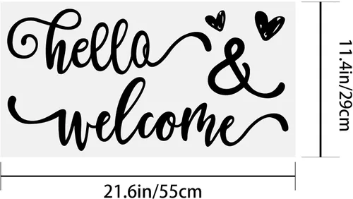 Vista 5 de PLIGREAT Calcomanías de pared con texto en inglés "Hello & Welcome Quotes", calcomanías de pared de vinilo removible para el hogar, oficina, lugar