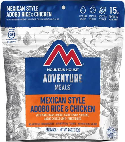 Vista 2 de Mountain House Tazón de arroz adobo, pollo y fajita de estilo mexicano, paquete de alimentos liofilizados para mochileros y campamentos