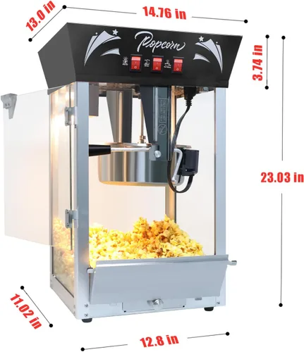 Vista 2 de Máquina para hacer palomitas de maíz, 850 W, máquina profesional para hacer palomitas de maíz, hervidor de acero inoxidable de 12 onzas, máquina