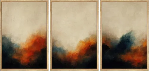 Vista 149 de SIGNFORD - Set de obras de arte en lienzo enmarcado para pared, ilustraciones abstractas de neblina del desierto en tonos neutros beige y marrón