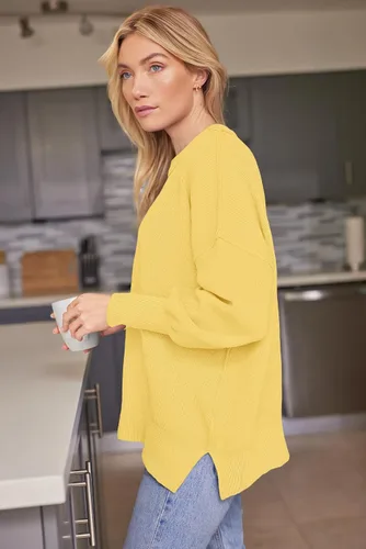 Vista 87 de Lillusory - Suéter extragrande con mangas de murciélago y cuello redondo para mujer, prenda moderna de otoño de tejido de punto sin botones