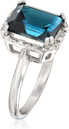 Vista 3 de Ross-Simons Anillo de topacio azul Londres de 3.50 quilates con detalles de diamante en plata de ley, Gema, Topacio