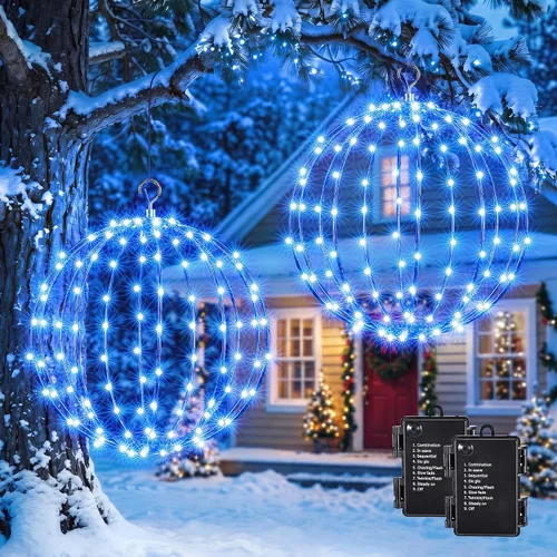 Vista 10 de iBaycon Paquete de 2 luces esféricas navideñas de 11.8 pulgadas Blanco cálido