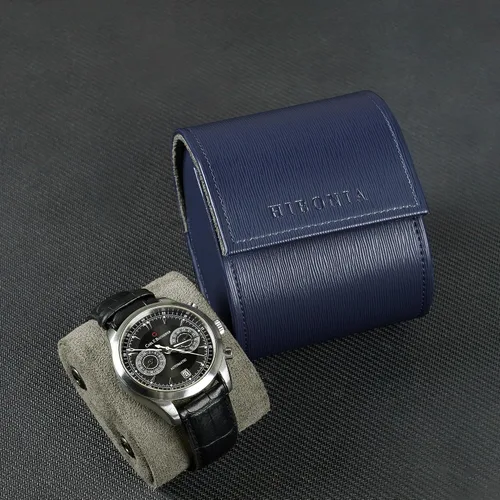 Vista 6 de Estuche de viaje para reloj para hombre, de piel sintética, portátil, organizador de caja de almacenamiento de relojes (individual, azul rey)