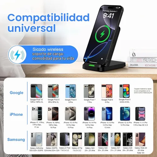 Vista 7 de Soporte de carga inalámbrico para Google Pixel 10/10 Pro/10 Pro XL/9a/9 Pro/9 Pro XL/8/8 Pro/7/7 Pro/6/6 Pro/5, estación de carga rápida