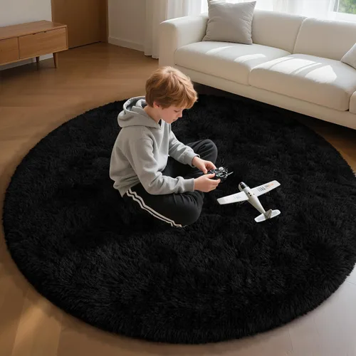 Vista 42 de EVOIONOS Alfombra Redonda Negra para Dormitorio, 4x4 Pies Alfombra de Área Circular Suave y Esponjosa para Sala de Estar, Alfombra Circular de Felpa