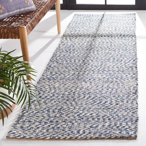 Vista 2 de SAFAVIEH Natural Fiber Collection - Alfombra de pasillo de 2 x 6 pies, azul y marfil, yute hecho a mano, ideal para zonas de alto tráfico en sala