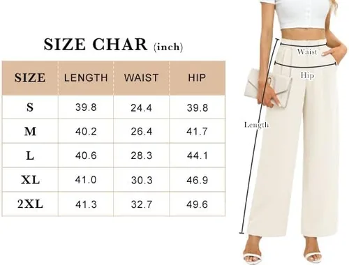 Vista 7 de Feiersi Pantalones de trabajo de negocios para mujer, de cintura alta, pantalones de pierna ancha, pantalones largos y rectos con bolsillo