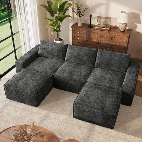 Vista 17 de Vesgantti Sofá Seccional Modular de 114" Sin Estructura, Moderno Sofá de 3 Plazas con Otomana y Asiento Profundo, Sofás de Nube Convertibles