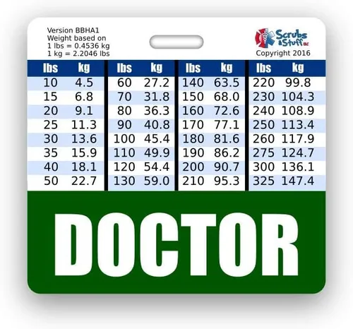Vista 11 de Doctor Badge Buddy - Tablas de conversión horizontales con altura y peso (tamaño grande, negro)
