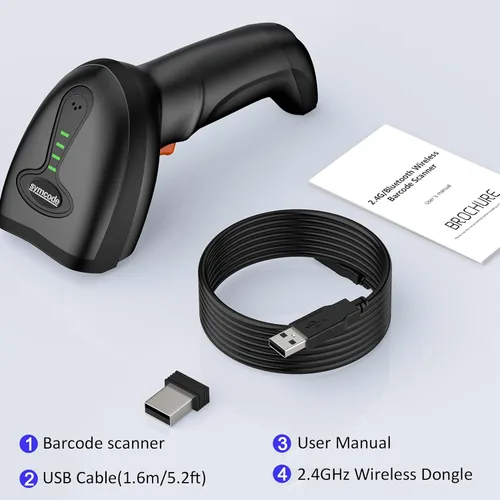 Vista 7 de Escáner de código de barras Bluetooth versátil 3 en 1 (2.4 GHz Bluetooth6.0 inalámbrico+USB 2.0 con cable) Lector de código de barras láser symcode
