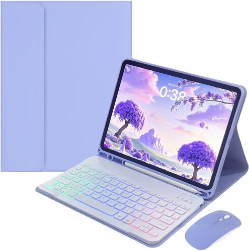 Vista 11 de Funda con teclado retroiluminado arcoíris para Galaxy Tab S6 Lite de 10.4 pulgadas con mouse y 7 colores RGB retroiluminación colorida teclado