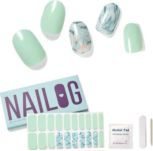 Vista 9 de Tiras de Gel para Uñas Semi Curadas, NAILOG 20 piezas Calcomanías de Uñas de Larga Duración que Funcionan con Cualquier Luz UV, Envolturas con Aurora