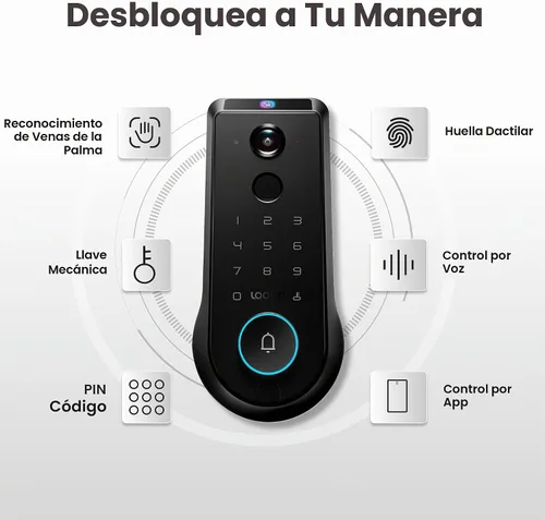 Vista 3 de Lockin Veno Pro, cerradura inteligente todo en uno para puerta delantera, baterías duales
