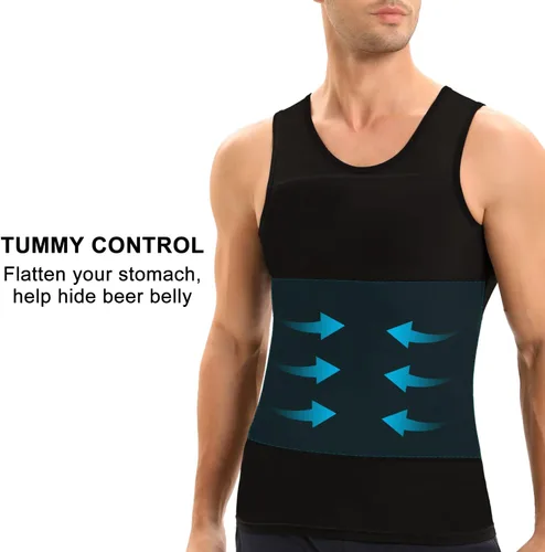 Vista 5 de Lgtfy Camisetas de compresión para hombre de ginecomastia, camiseta sin mangas adelgazante, camisetas con control de abdomen, cambio en segundos