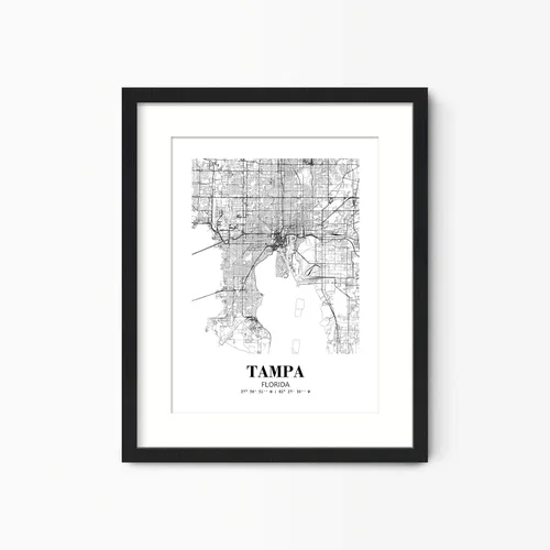 Vista 4 de Eleville 8X10 sin marco Tampa Florida Vista de la ciudad Resumen Camino Moderno Mapa Arte Impresión Póster de pared Oficina Decoración del Hogar