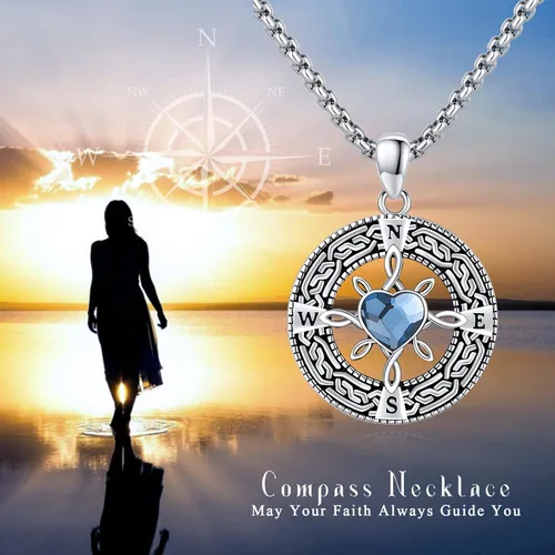 Vista 3 de Collar de brújula para mujer de plata de ley 925 con dije de medallón de brújula con cristalpiedra lunar