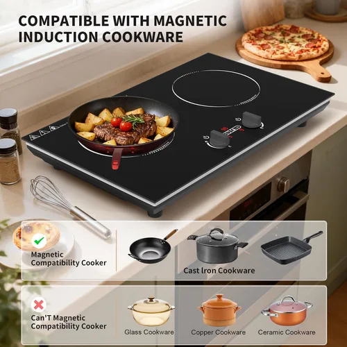 Vista 6 de VBGK Cocina de inducción, quemadores de encimera de 110 V 4000 W con control de perilla, 9 niveles de potencia, bloqueo y temporizador para niños