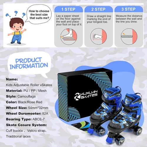 Vista 6 de Kuxuan Skates Patines ajustables de camuflaje para niños y niñas con ruedas iluminadas, divertidos patines iluminadores para niños, niñas y jóvenes