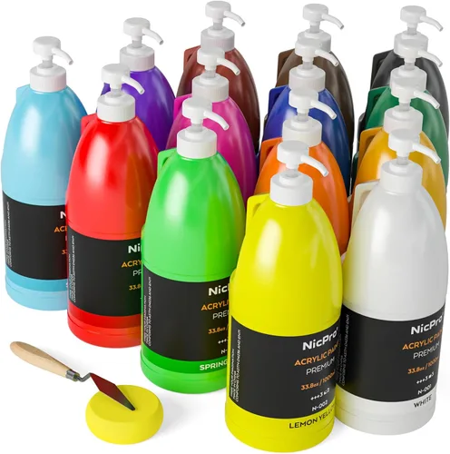 Vista 10 de Nicpro Juego de pintura acrílica de 14 colores (10 onzas/10.1 fl oz), kits de pinturas acrílicas grandes a granel con pigmentos ricos para artistas