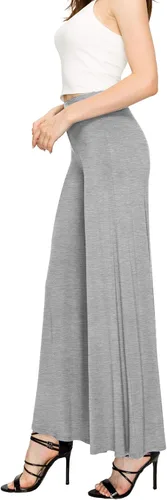 Vista 75 de Made By Johnny Pantalones palazzo elásticos de pierna ancha para mujer, lisos, casuales, cómodos