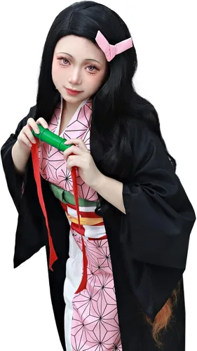 Vista 4 de C-ZOFEK Disfraz de Kamado para mujer talla estadounidense kimono Haori con bambú para Halloween Rosado
