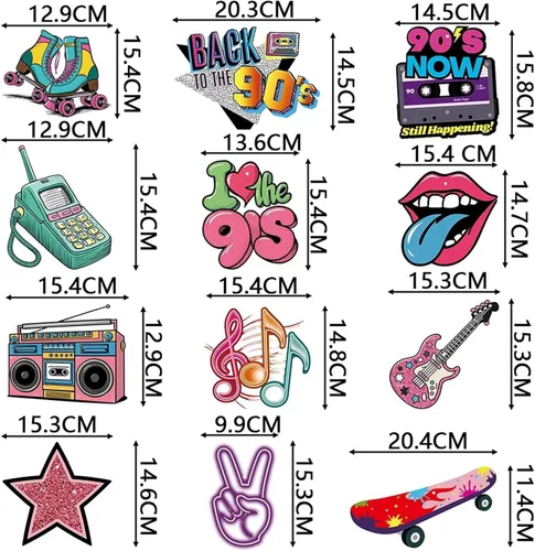 Vista 4 de Decoraciones de fiesta temática de los años 90, remolinos colgantes retro con cassette, boombox, patín de ruedas, notas musicales, 24 piezas