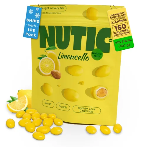 Vista 9 de Nutic Lemoncello - Almendras cubiertas de chocolate, 1 libra, almendras tostadas en chocolate blanco y crema de limón. Sabores cítricos