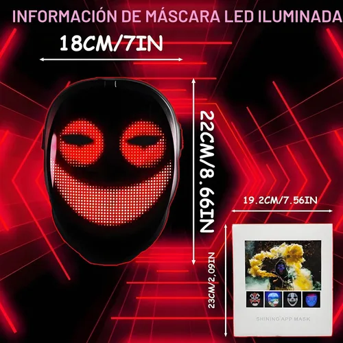 Vista 5 de JDBMAOYE Máscara LED con control de aplicación, máscara de Halloween 115 patrones + aplicación a patrones personalizados