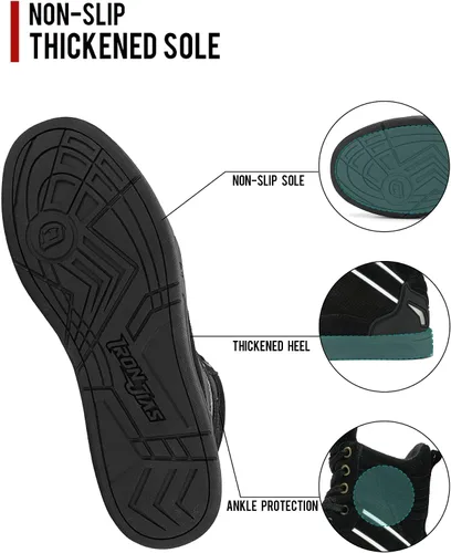Vista 6 de BORLENI Botas de motocicleta para calle, zapatos de conducción antideslizantes, para senderismo al aire libre, trabajo, zapatos de trabajo