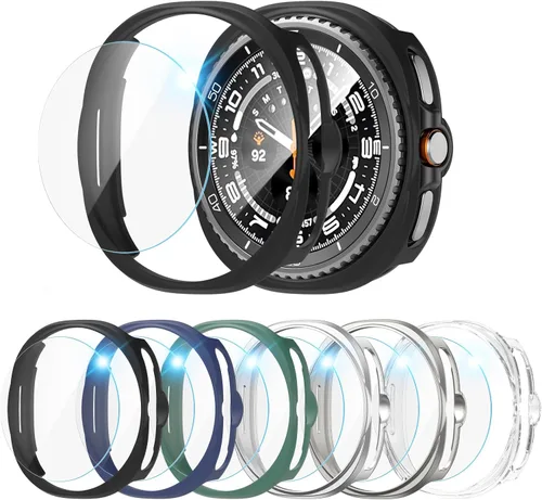 Vista 8 de Paquete de 6+6 para Samsung Galaxy Watch 7 Protector de Pantalla de 40mm, Funda de Parachoques de PC Duro con Película de Vidrio Templado Anti-Vaho