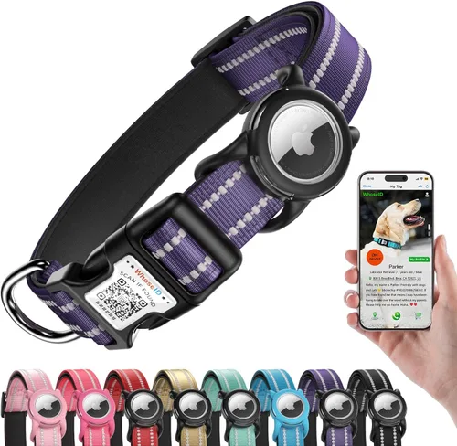 Vista 14 de Collar de perro Airtag con código QR, collar reflectante para perro con soporte Airtag, acolchado suave y hebilla de bloqueo de seguridad ajustable
