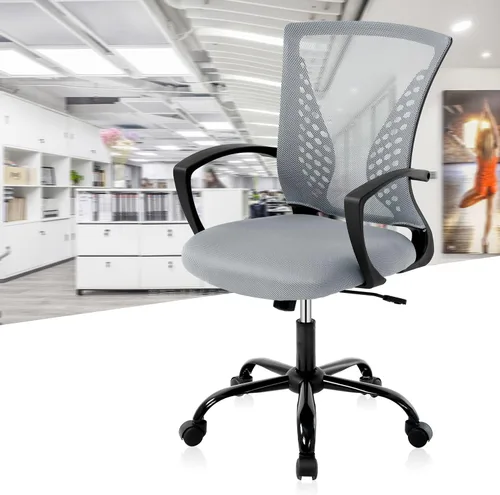 Vista 8 de TTY Store Silla de oficina de malla para el hogar, silla de escritorio ergonómica con soporte lumbar, reposabrazos ejecutivo, ajustable, giratoria
