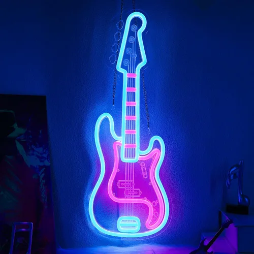 Vista 9 de CoolGift Mart Letrero de neón de guitarra bajo, luz LED regulable de guitarra bajo para decoración de habitación con alimentación USB, decoraciones