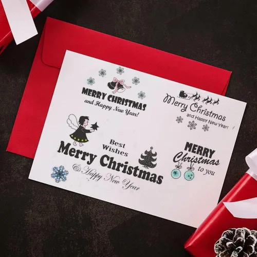 Vista 4 de Palabras de felicitación de Feliz Navidad, sellos transparentes para hacer tarjetas y decoraciones de álbumes de fotos, sellos de silicona de árbol