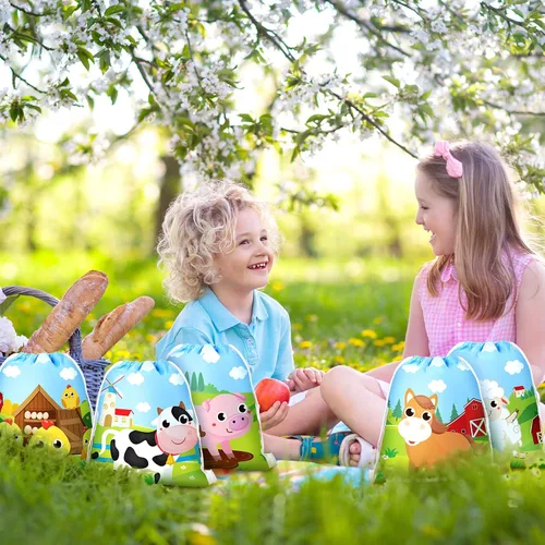 Vista 6 de Coume Adopt a Farm Animal Party Favor Farm - Bolsas con cordón de 10 x 12 pulgadas, vaca, pollo, oveja, caballo, cerdo, para niños y niñas
