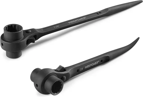 Vista 10 de MAXPOWER Llave de trinquete de andamio de 3/4 x 7/8 pulgadas, llave Spud Podger, funciones multifuncionales con barra de palanca de garra y cara