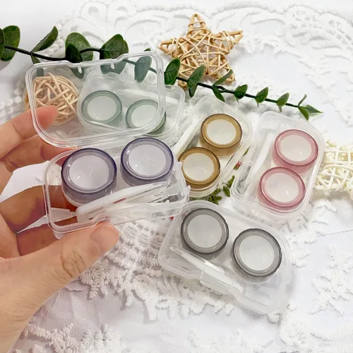 Vista 5 de Fundas para lentes de contacto, colorido soporte para lentes de contacto, estuche de contacto transparente, mini lente de contacto portátil