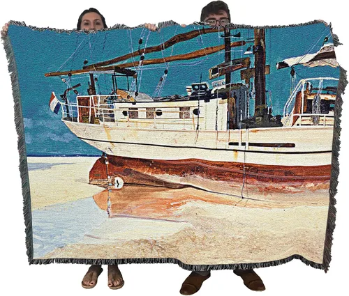 Vista 13 de Pure Country Weavers Manta de matrimonio Dockside por Charles Wysocki - Tapiz de regalo de playa costera de Estados Unidos temprano de América