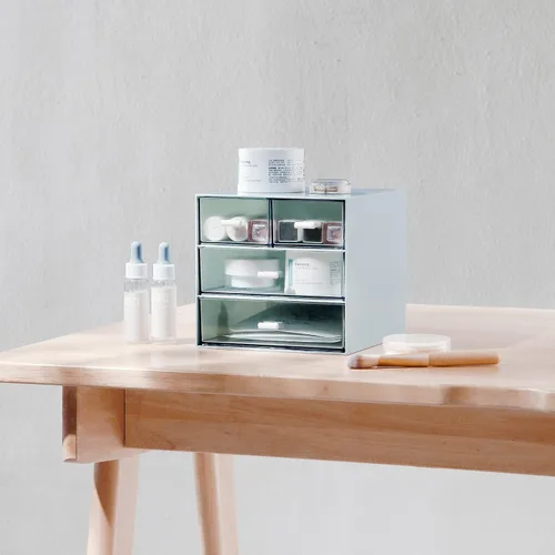 Vista 7 de Marknor Organizador de maquillaje, organizador de escritorio con 4 cajones, almacenamiento de artículos diversos, caja de almacenamiento de Azul