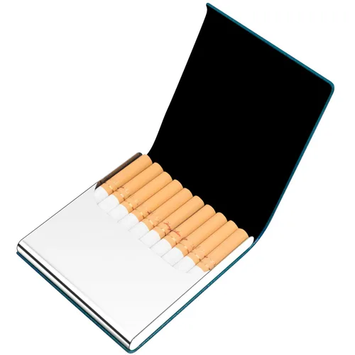 Vista 3 de Padike Estuche para cigarrillos, caja de cigarrillos de cuero y acero inoxidable Multi Case. (verde mar)