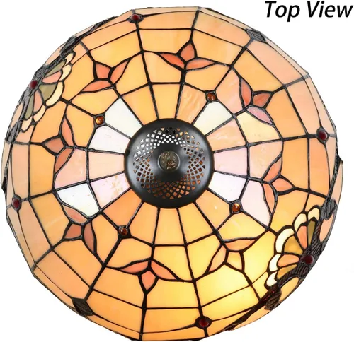 Vista 2 de Bieye L10799 Lámpara de mesa barroca estilo Tiffany, base iluminada, 14 pulgadas de ancho x 21 pulgadas de alto