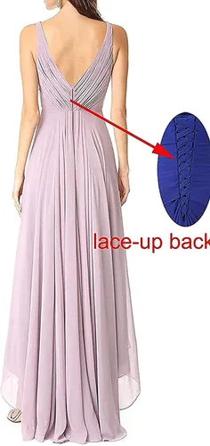 Vista 2 de Vestidos de dama de honor para mujer, cuello en V, de gasa, plisados, falda alta y baja con vuelo, vestidos formales de fiesta de boda