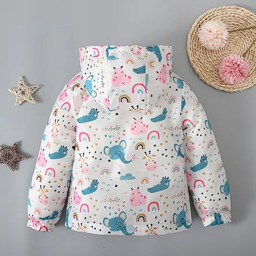 Vista 4 de Toddler Kids Boys Girls Hood Coat Cute Pattern Print Zipper Jacket Cardigan Long Sleeve Windproof Hoodie Outwear