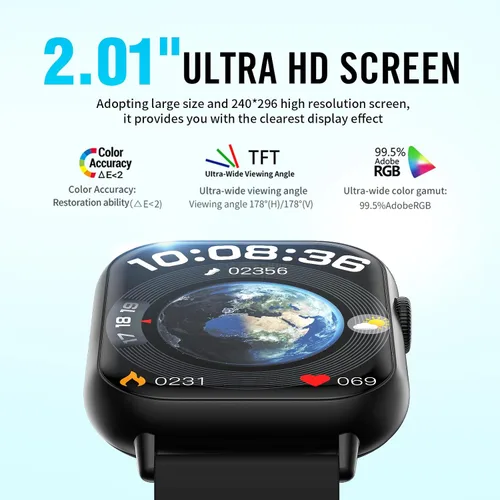 Vista 3 de Relojes inteligentes para hombres y mujeres (respuesta/hacer llamadas), 2.01 pulgadas, pantalla HD, reloj de seguimiento de actividad física