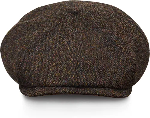 Vista 3 de Sterkowski Shelby Gorra 100% Harris Tweed Newsboy para hombre Sombrero de estilo pico de 8 paneles Negro/Amarillo