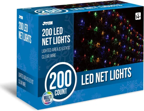 Vista 9 de JOYIN 200 luces LED de red de Navidad, 6.5 x 10 pies, luces de malla de Navidad con 8 modos, conectables, impermeables, para arbustos, árboles