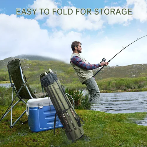 Vista 6 de LEADALLWAY Silla de pesca con bolsa más fresca y bolsa de caña de pescar